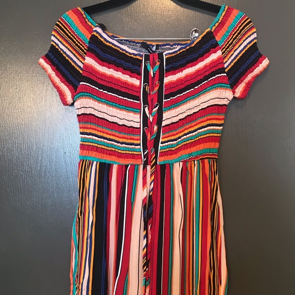 Multi Color Stripe Smock Jumpsuit Split Leg - Picture 3 of 8